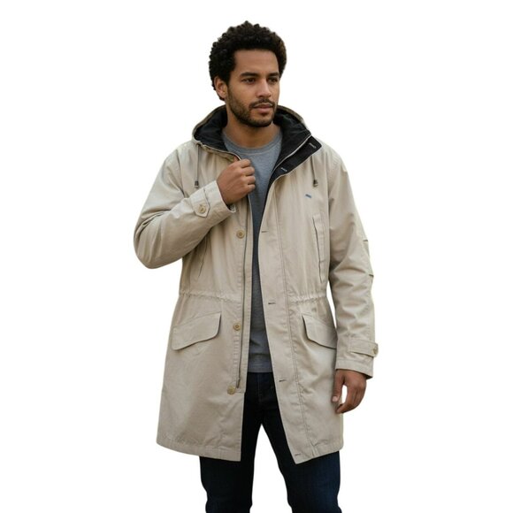 London Fog  Jacket Parka Removable Lining & Hood Men Beige/Brown/red Large - Picture 1 of 15